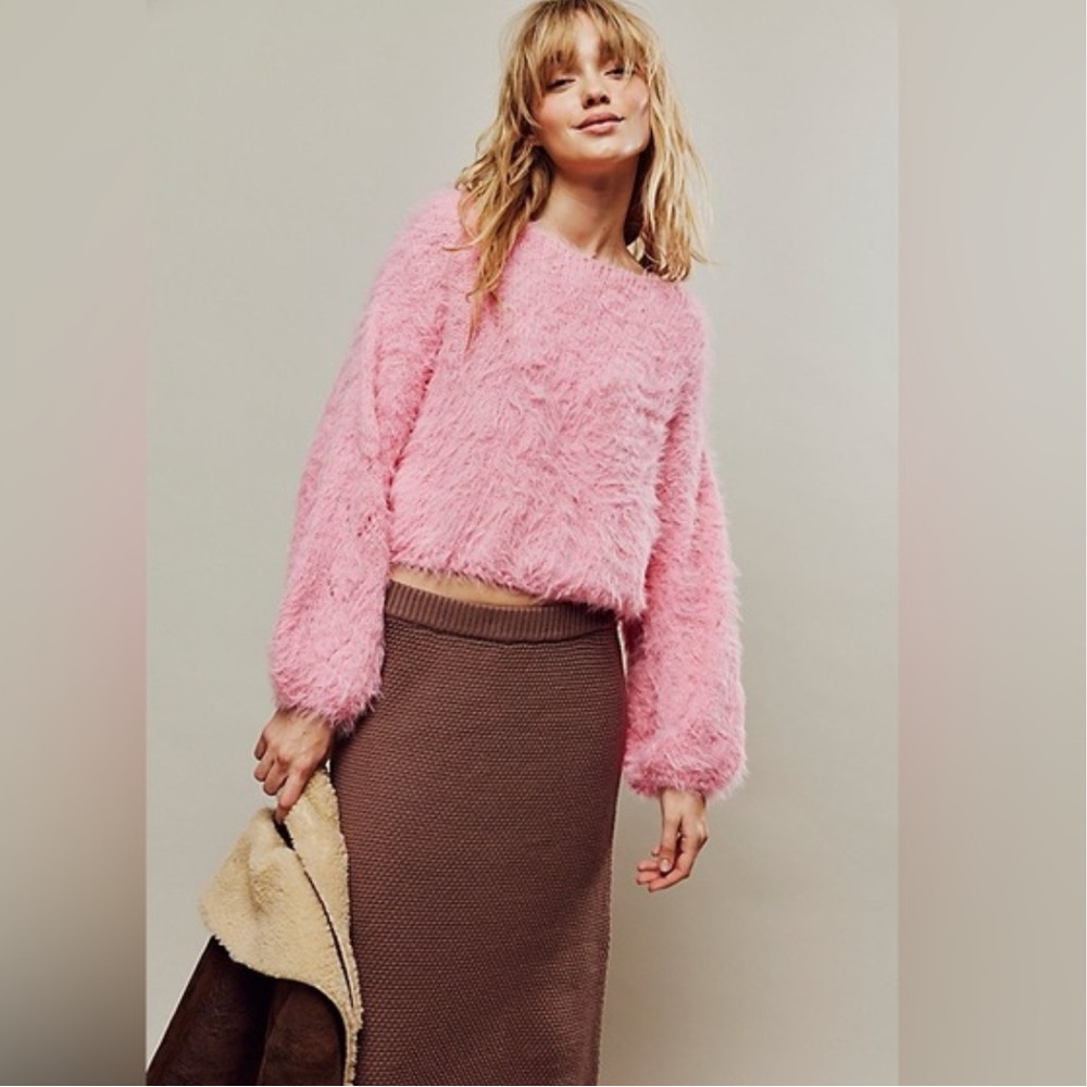 Free People Pink Fuzzy LongSleeved Sweater
